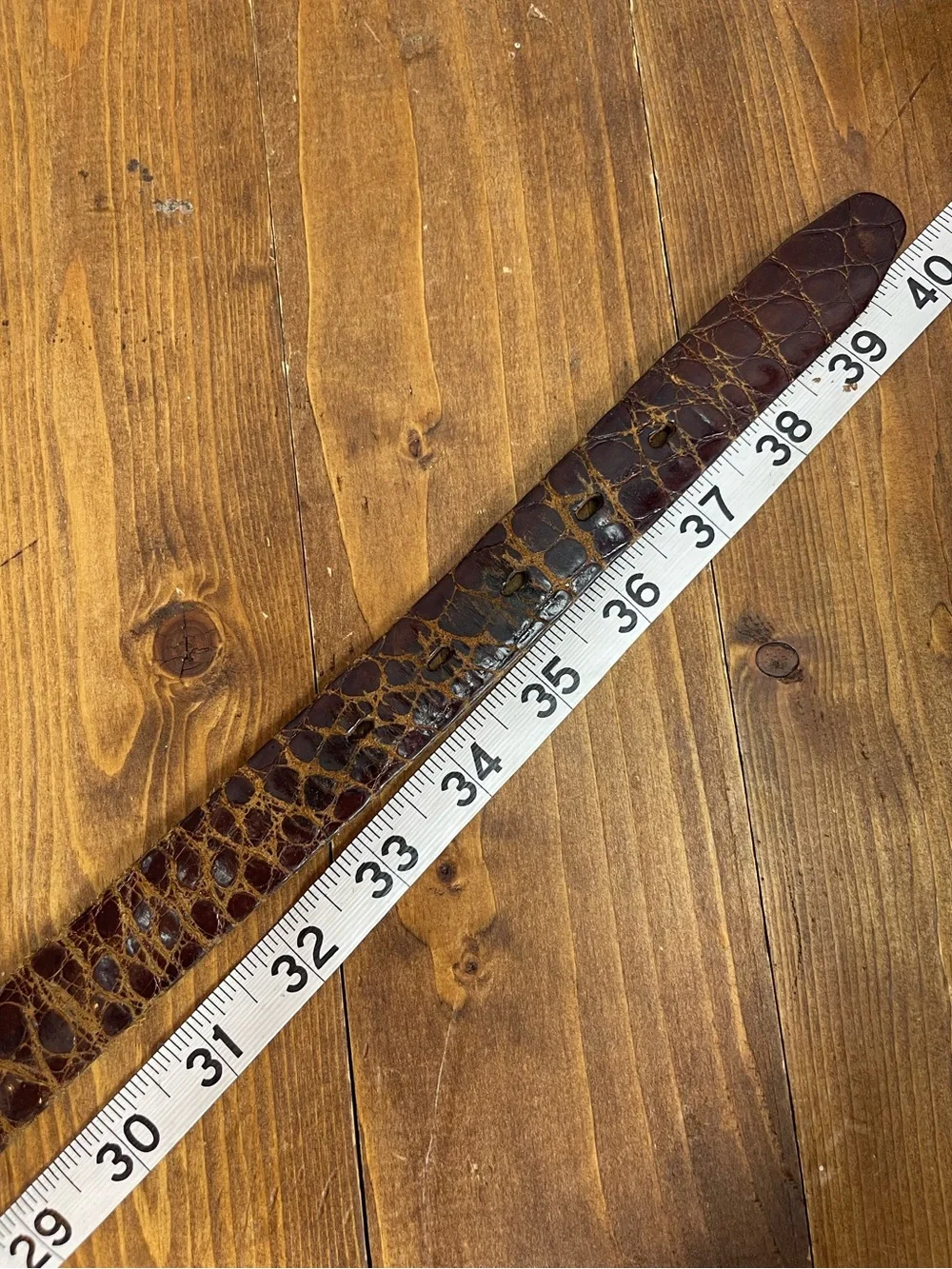 Vintage genuine alligator leather belt with bronze buckle mens size 36